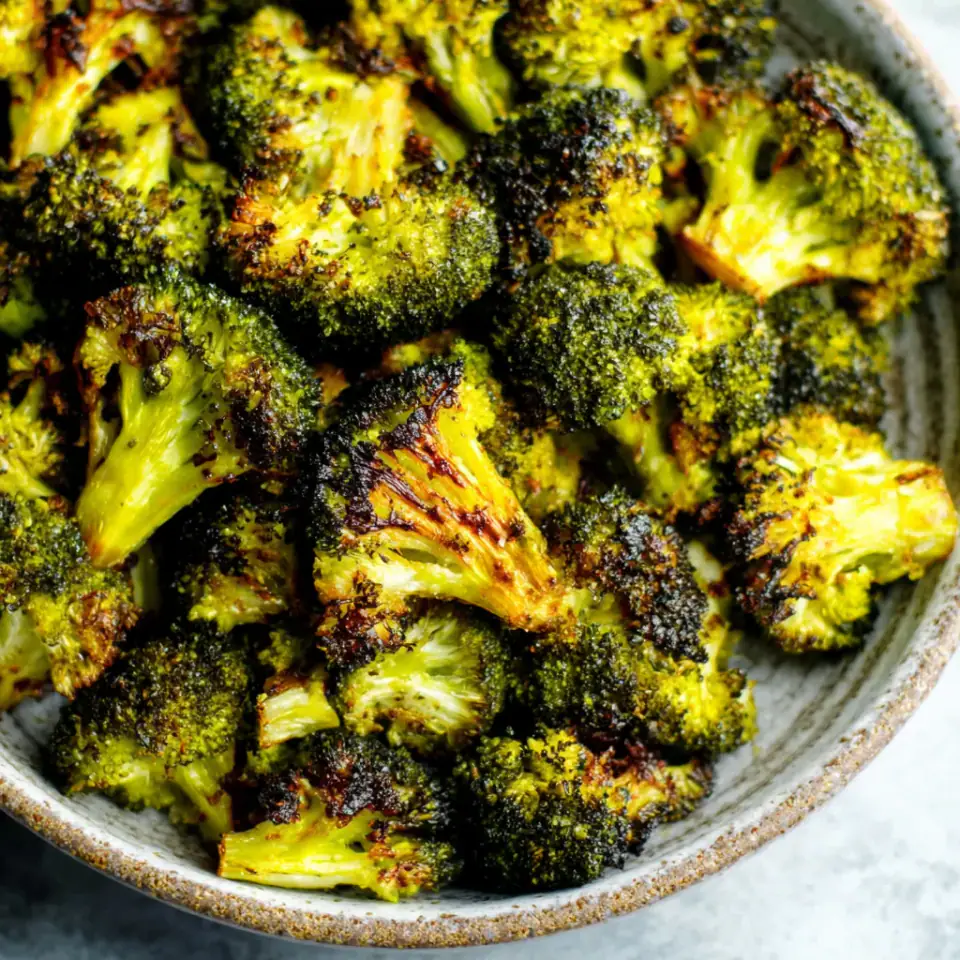 Crispy Air Fryer Broccoli served on the table