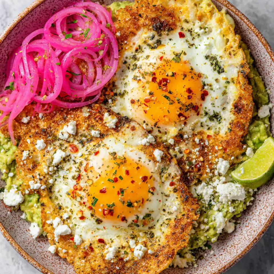 A close look at Crispy Feta Egg Tortilla with Avocado