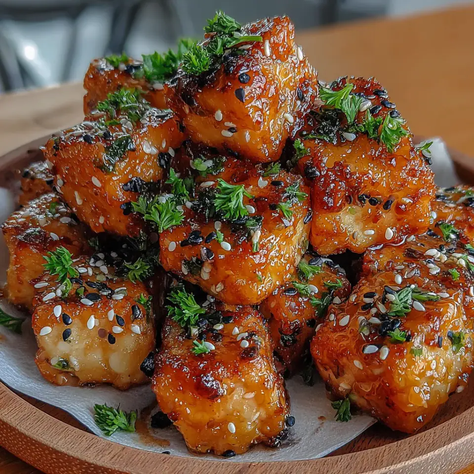 Crispy Garlic Butter Tofu Bites, ready to serve