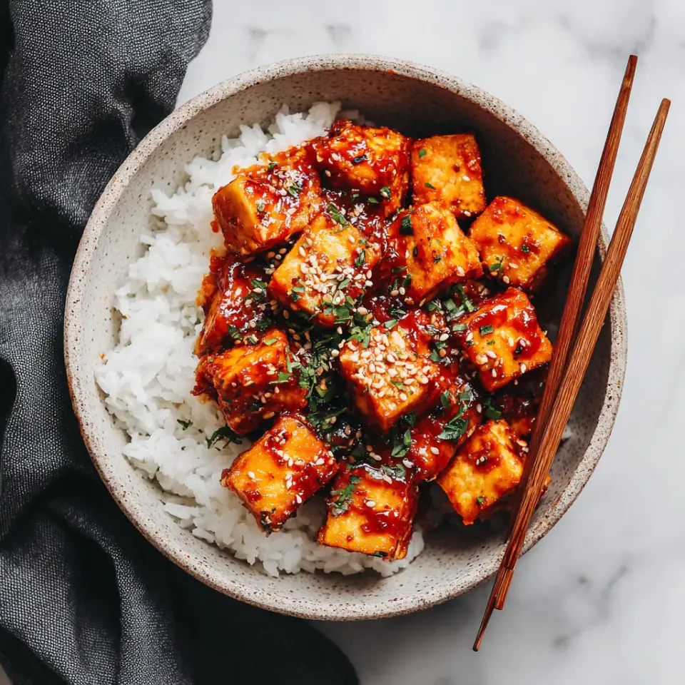 A close look at Crispy Gochujang Korean Tofu