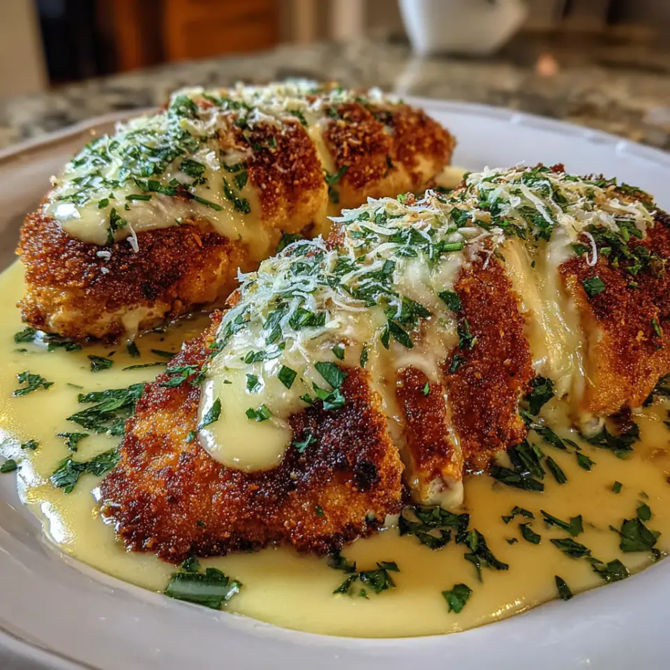 Crispy Parmesan Chicken with a Rich Garlic Sauce