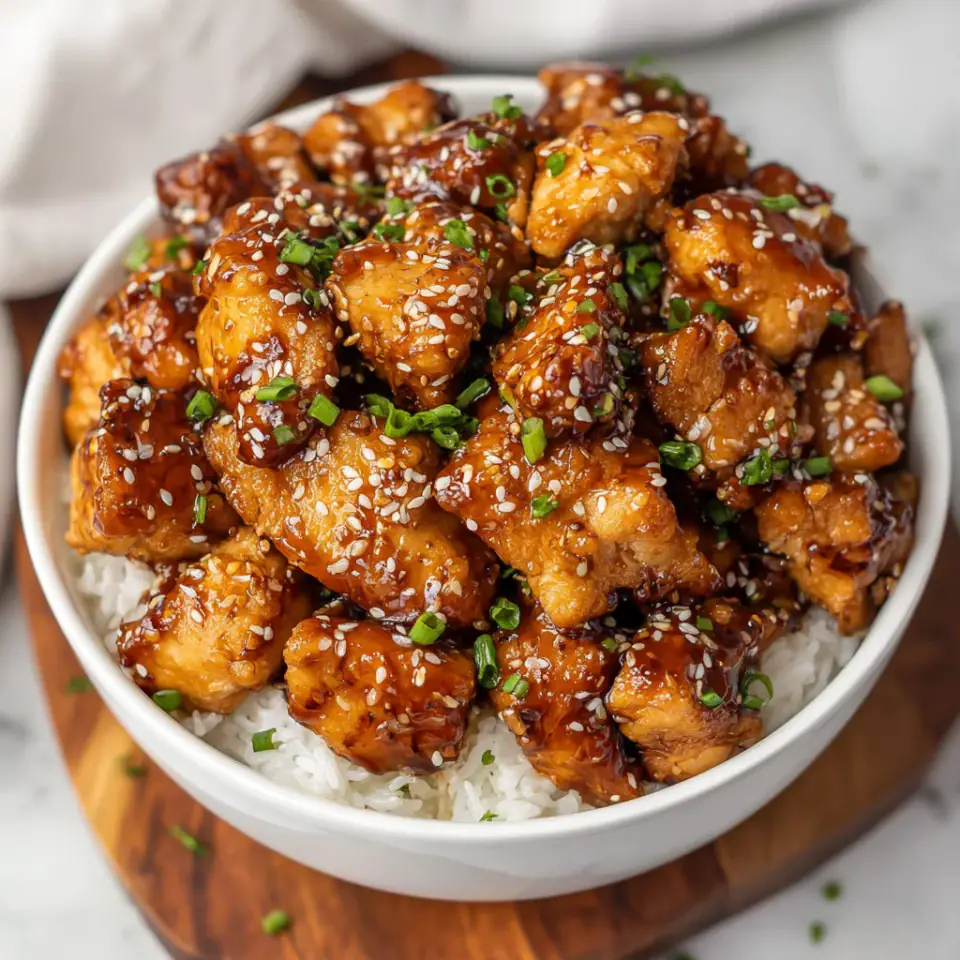 Crockpot Sesame Chicken, ready to serve