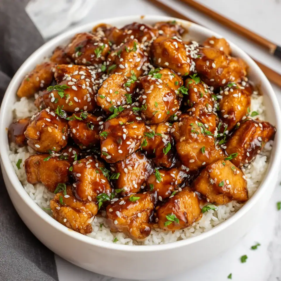 Crockpot Sesame Chicken served on the table