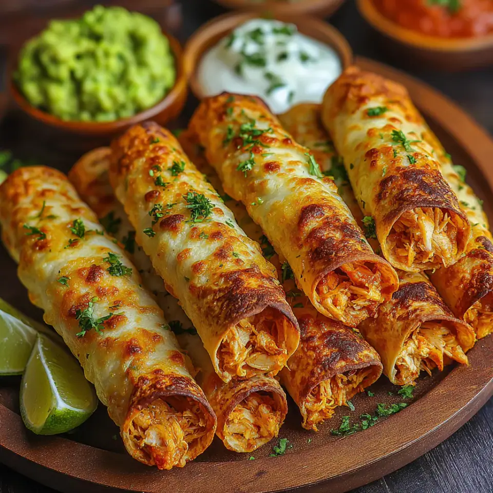 Crunchy Oven-Baked Chicken Taquitos Recipe, ready to serve