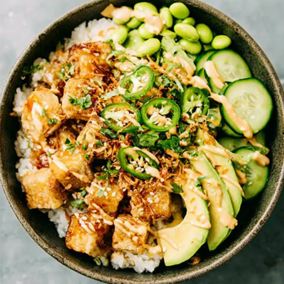 Crunchy Roll Tofu and Edamame Bowls