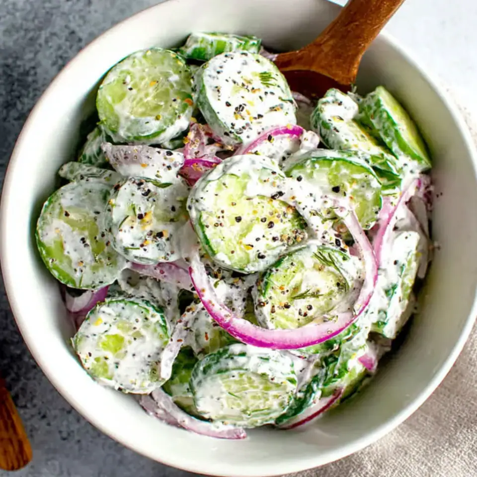 Cucumber Everything Bagel Salad, ready to serve