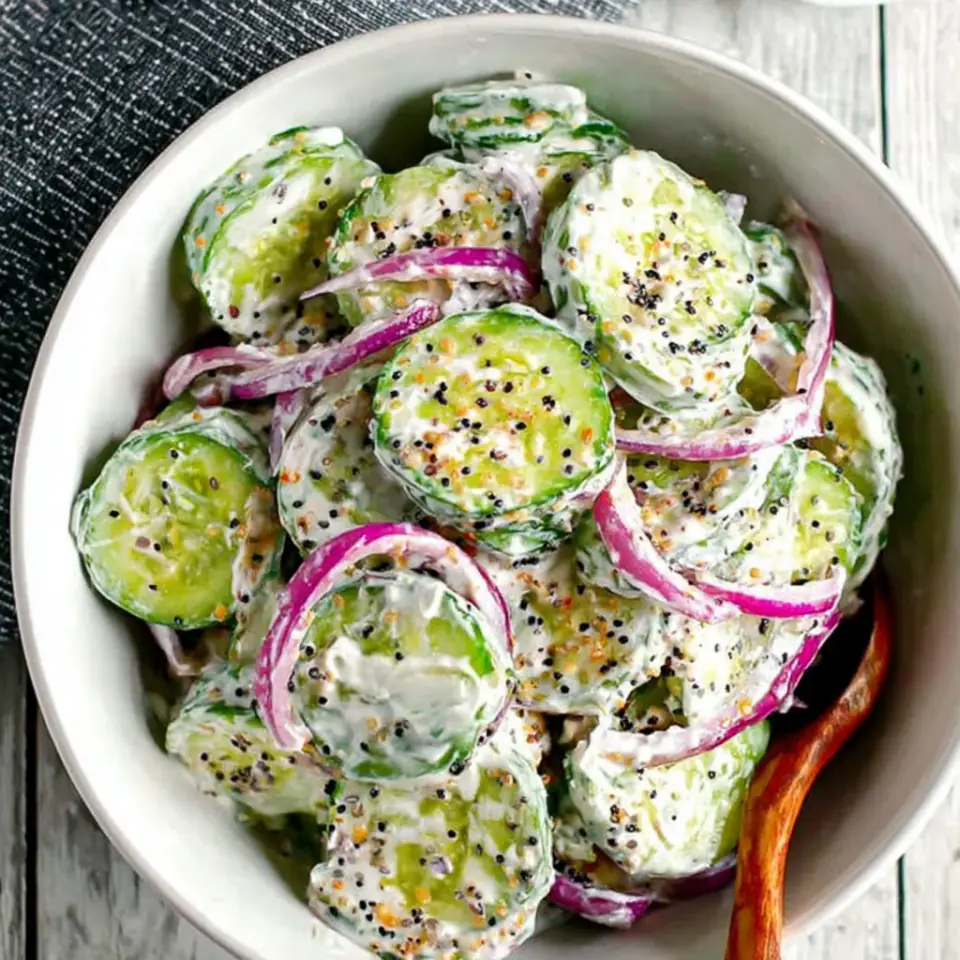 Cucumber Everything Bagel Salad served on the table