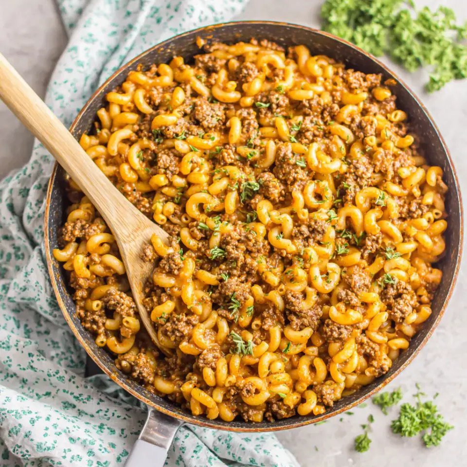 Dairy-Free Hamburger Helper served on the table