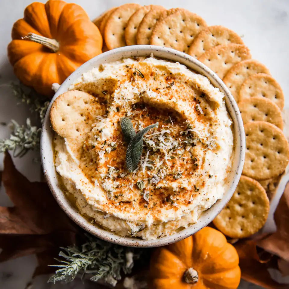 Roasted Butternut Squash Sage Dip, ready to serve