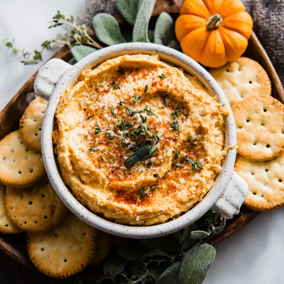 Roasted Butternut Squash Sage Dip served on the table