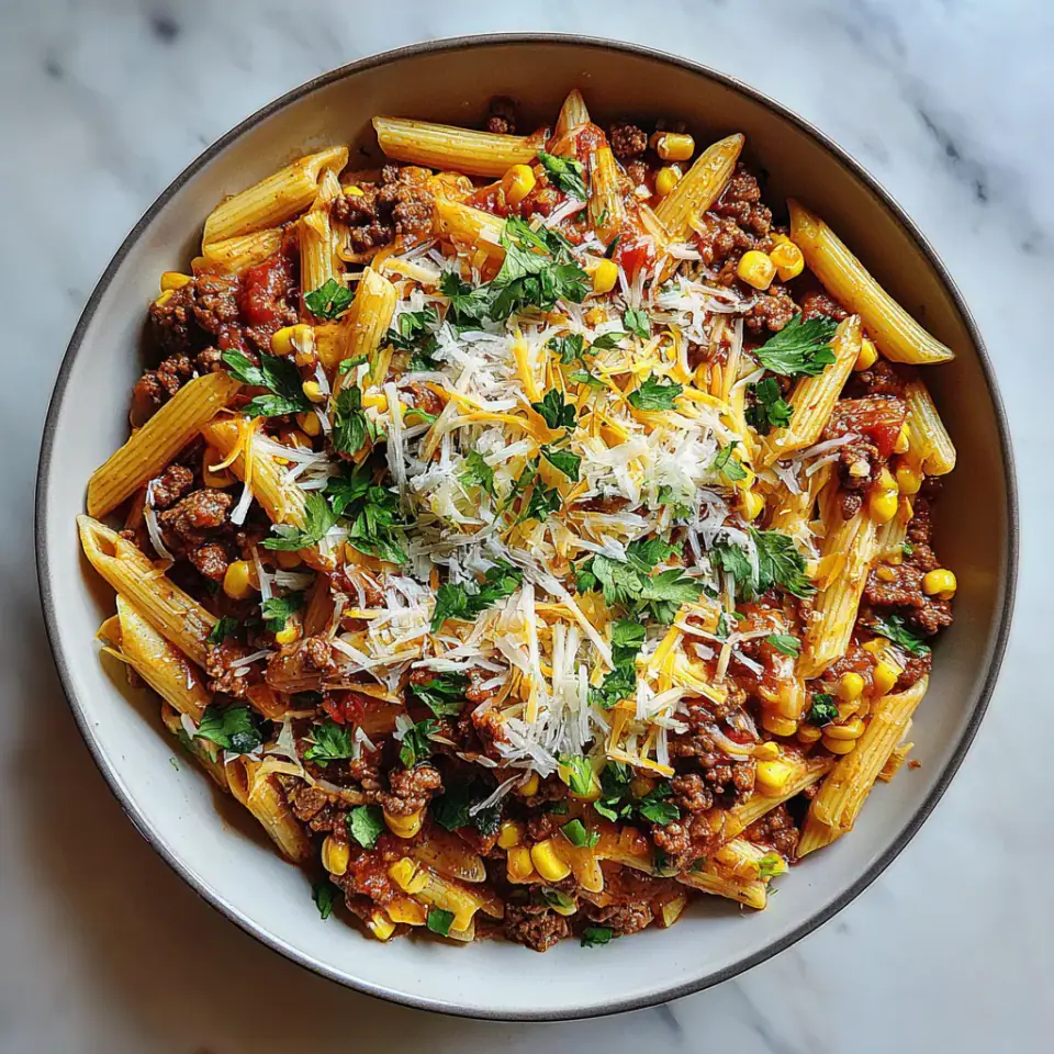 One Pot Enchilada Pasta, ready to serve
