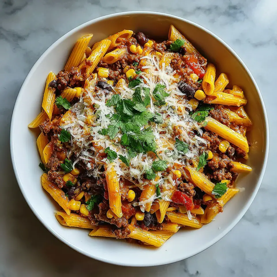 One Pot Enchilada Pasta served on the table