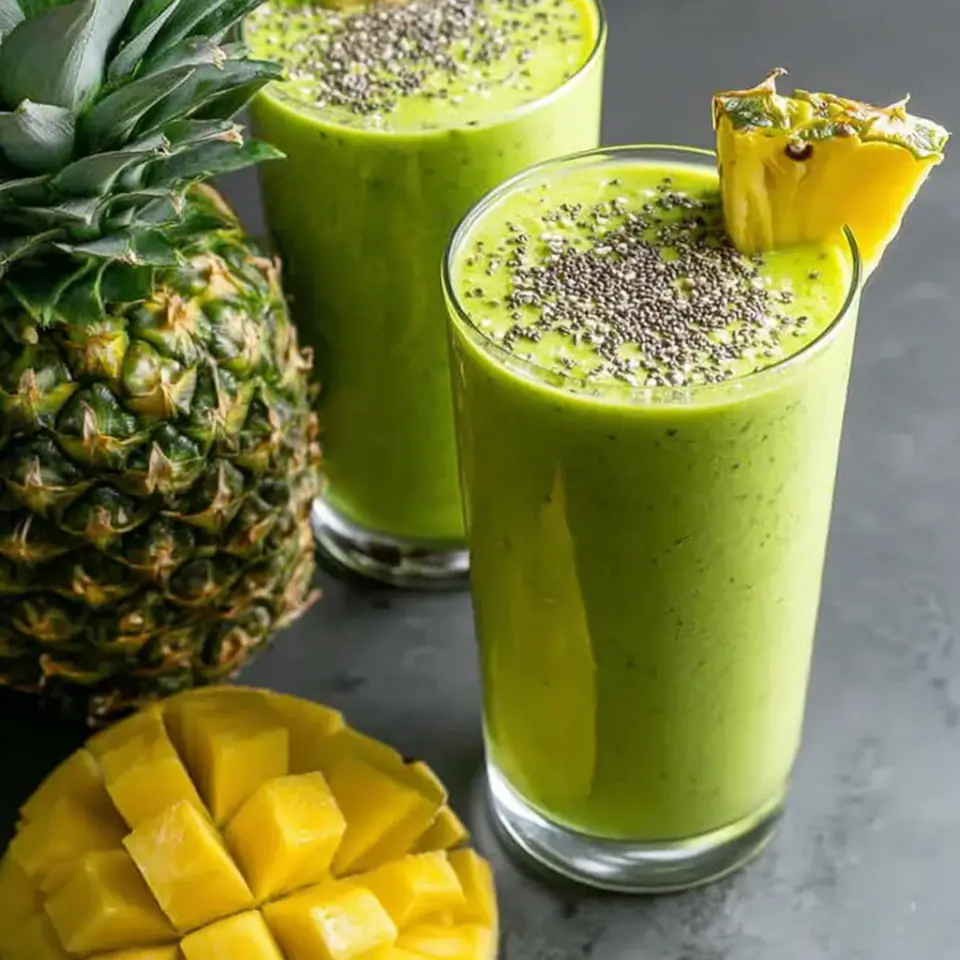 Detox Green Pineapple Avocado Smoothie Recipe, ready to serve