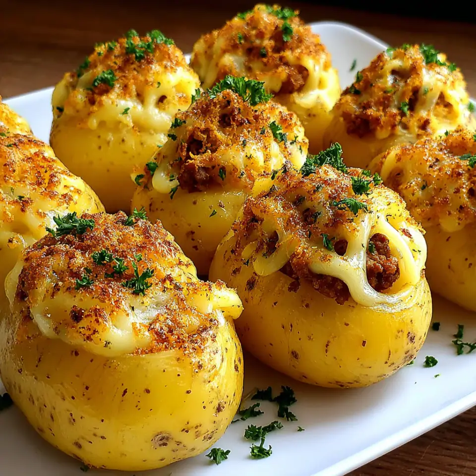 Minced Meat Stuffed Baked Potatoes with Cheese