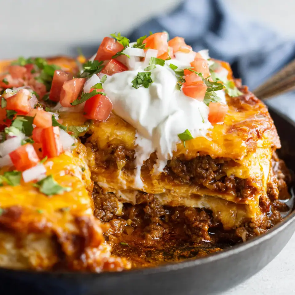 Dutch Oven Beef Enchilada Casserole