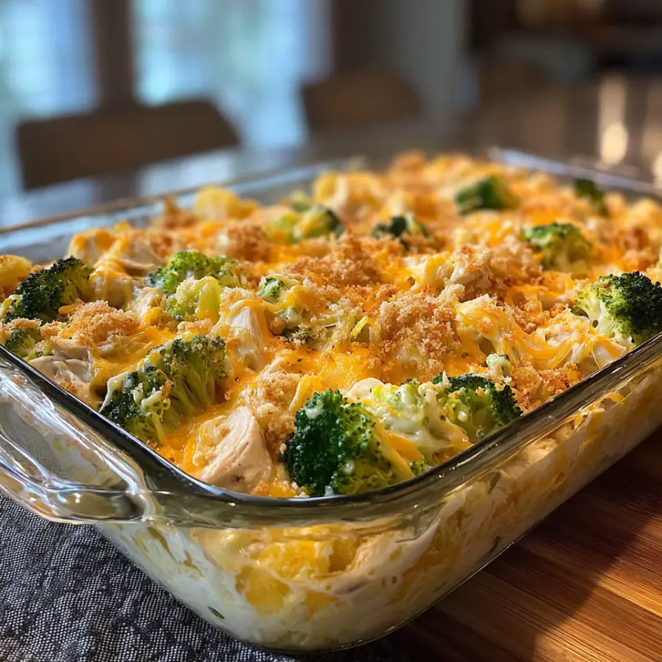 Easy Broccoli Chicken Cheese Casserole Recipe, ready to serve