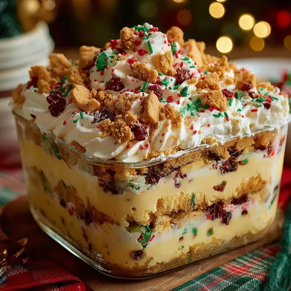 No-Bake Christmas Cookie Lasagna served on the table