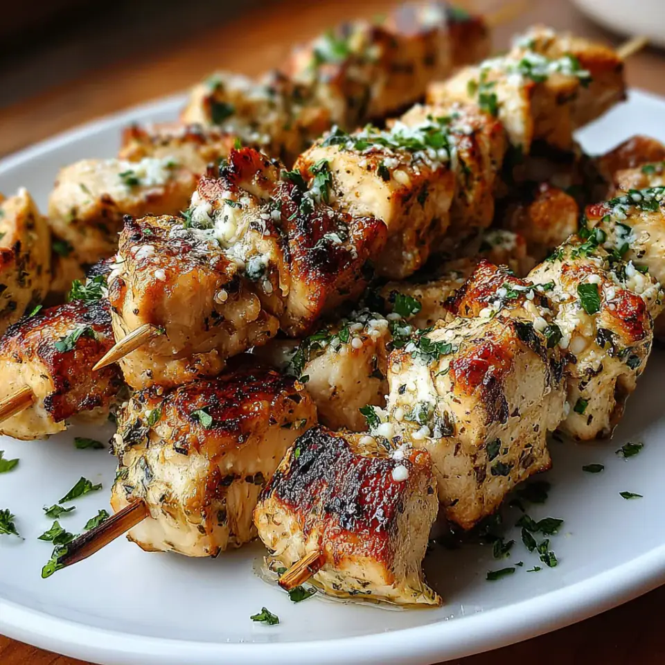 Easy Garlic Parmesan Chicken Skewers Recipe, ready to serve