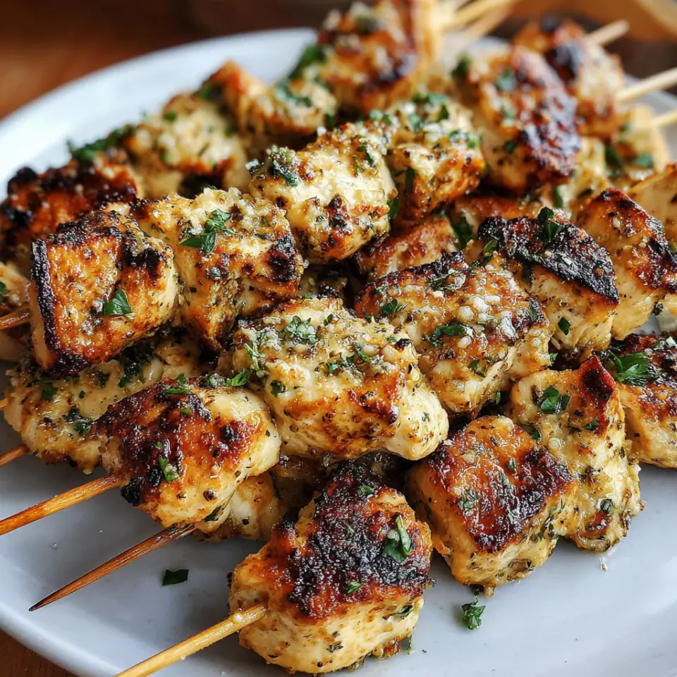 Easy Garlic Parmesan Chicken Skewers Recipe served on the table