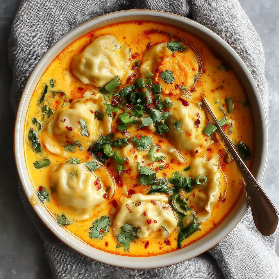 A close look at Easy Thai Coconut Curry Dumpling Soup