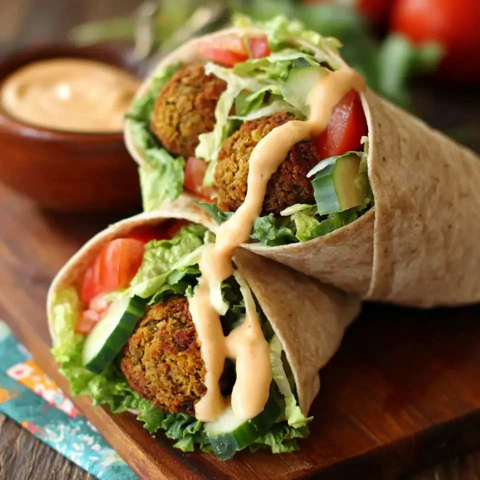 Falafel Wrap with Tahini Sauce, ready to serve