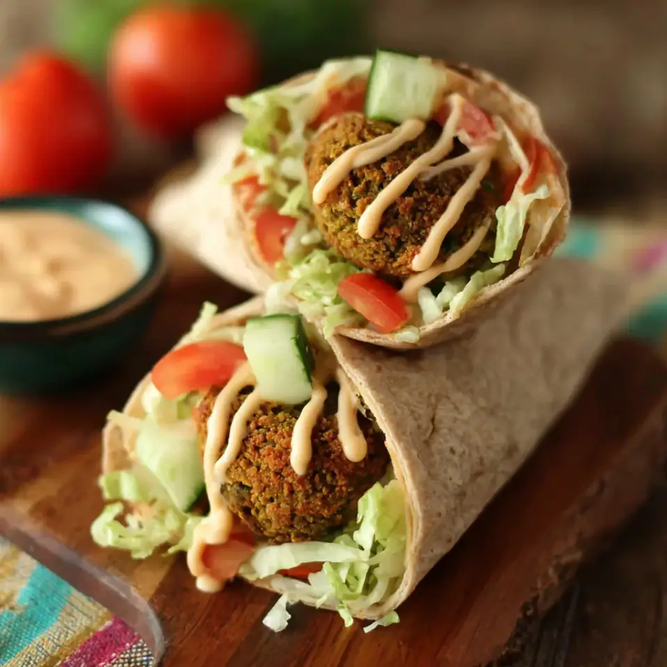Falafel Wrap with Tahini Sauce served on the table