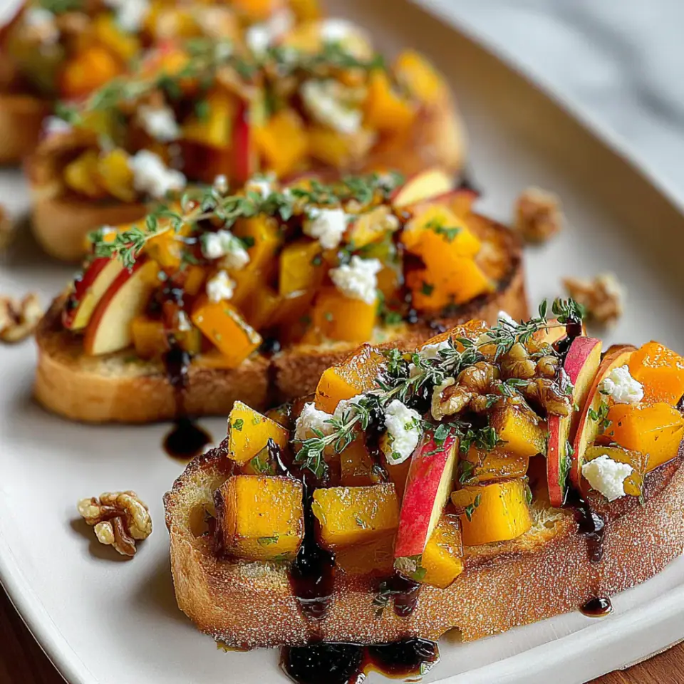 Fall Bruschetta with Butternut Squash and Apples served on the table
