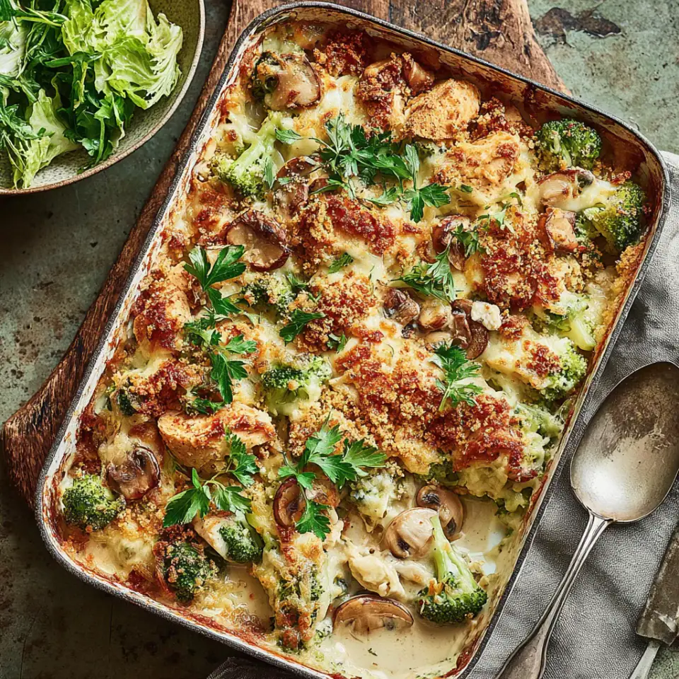 Oven-Baked Chicken Divan served on the table