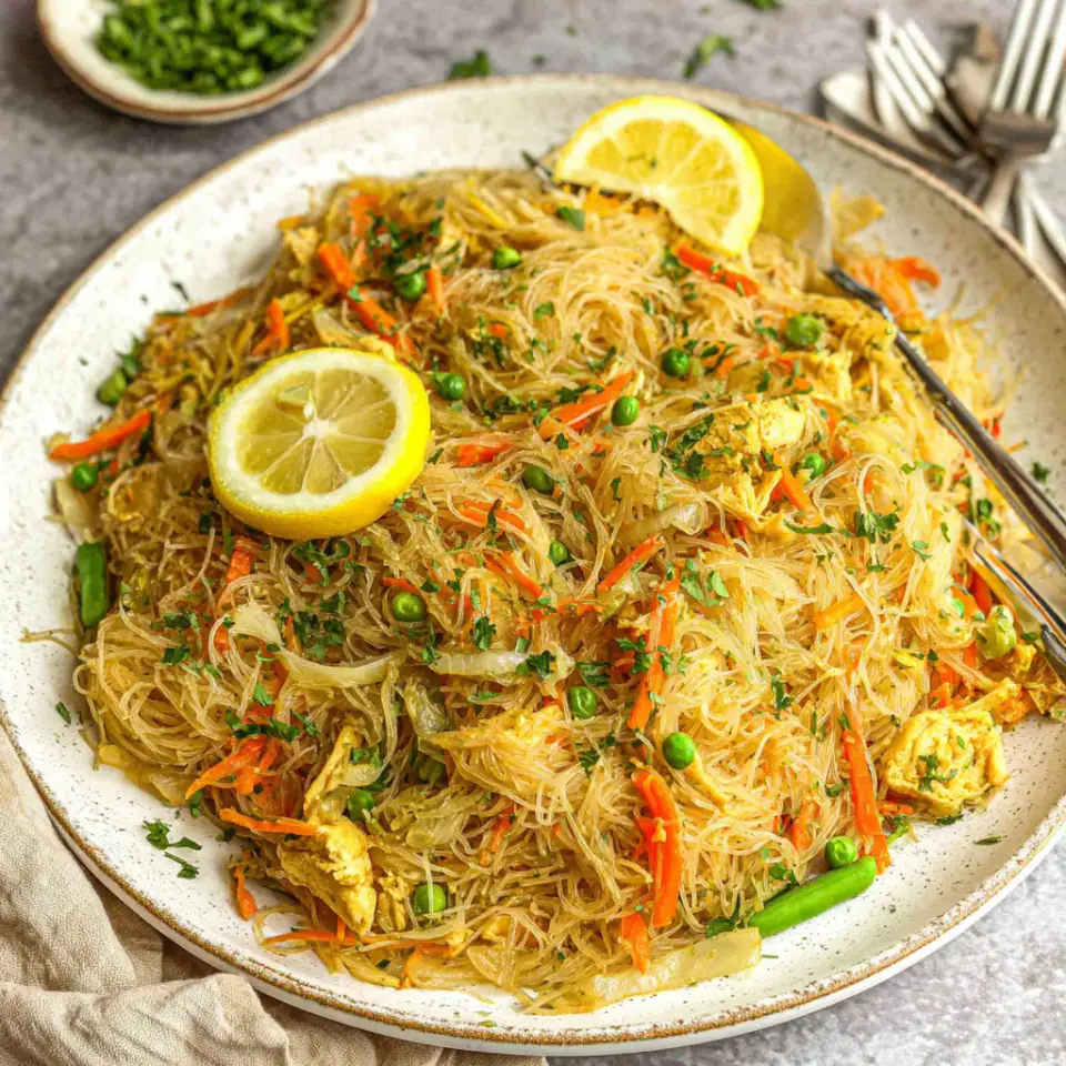 Filipino Pancit served on the table