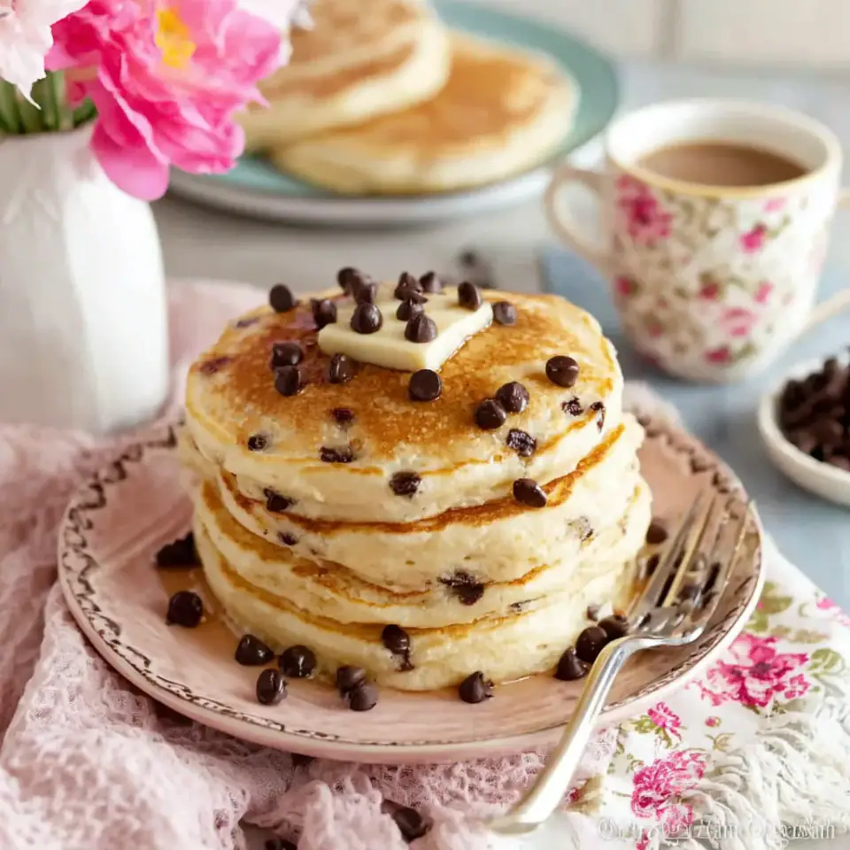 Fluffy Chocolate Chip Pancakes, ready to serve