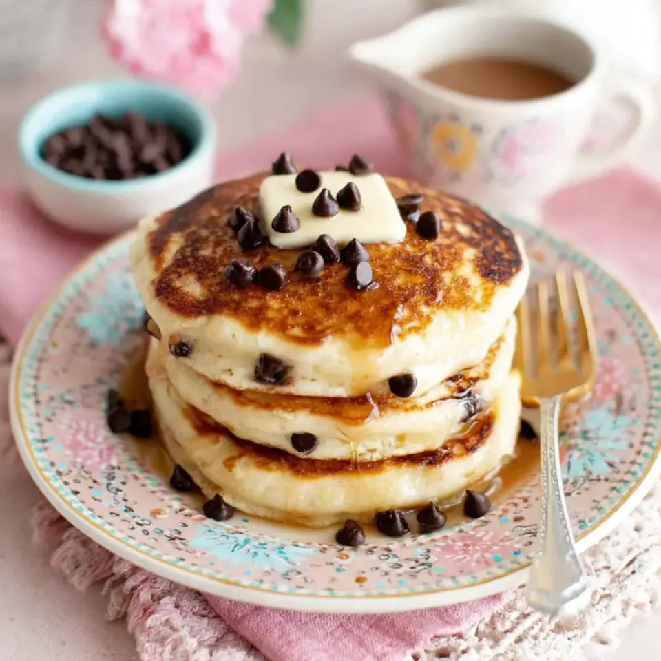 A close look at Fluffy Chocolate Chip Pancakes
