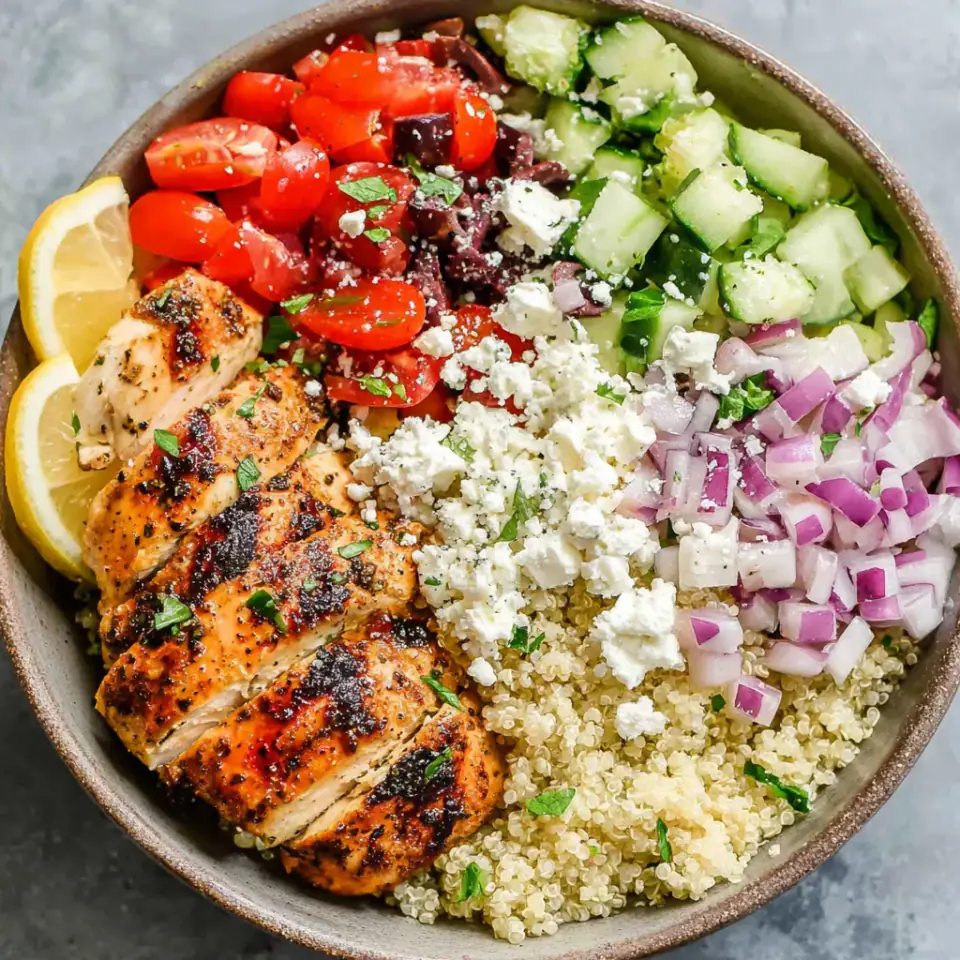 Greek Chicken Bowl, ready to serve