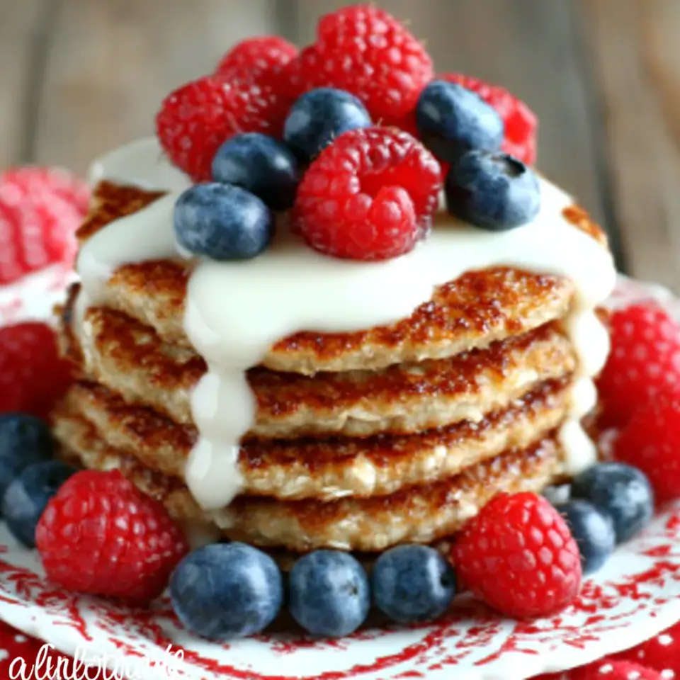 Greek Yogurt Oat Pancakes served on the table