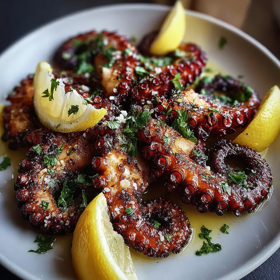Mediterranean Grilled Octopus served on the table