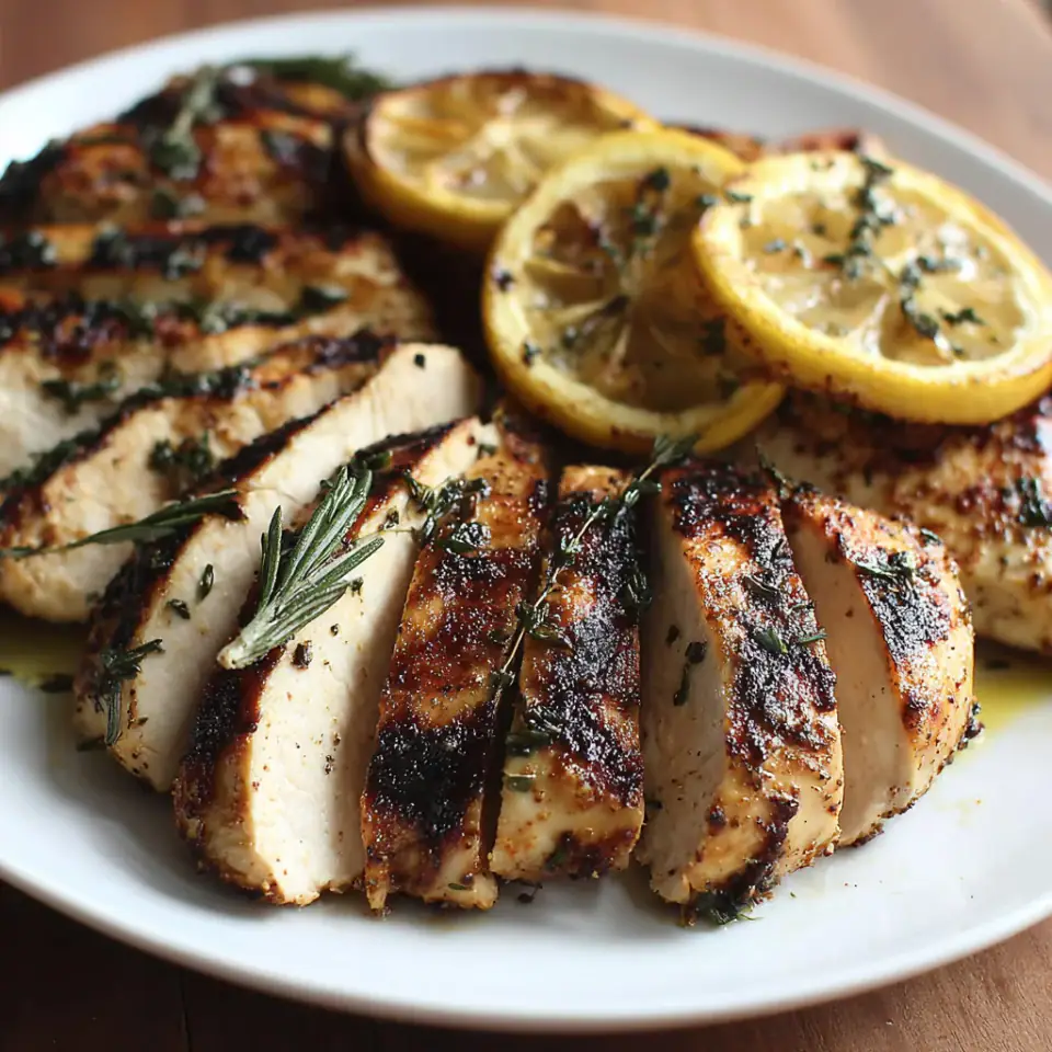 Lemon Herb Grilled Chicken Breast, ready to serve