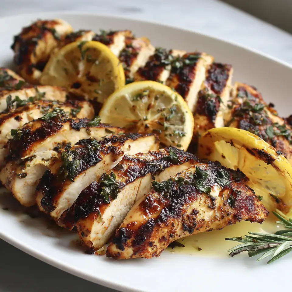 Lemon Herb Grilled Chicken Breast served on the table