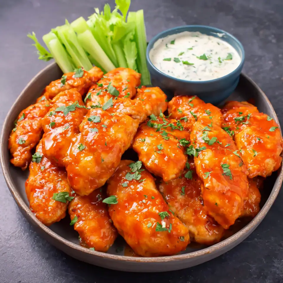 Heart Healthy Buffalo Chicken Tenders, ready to serve