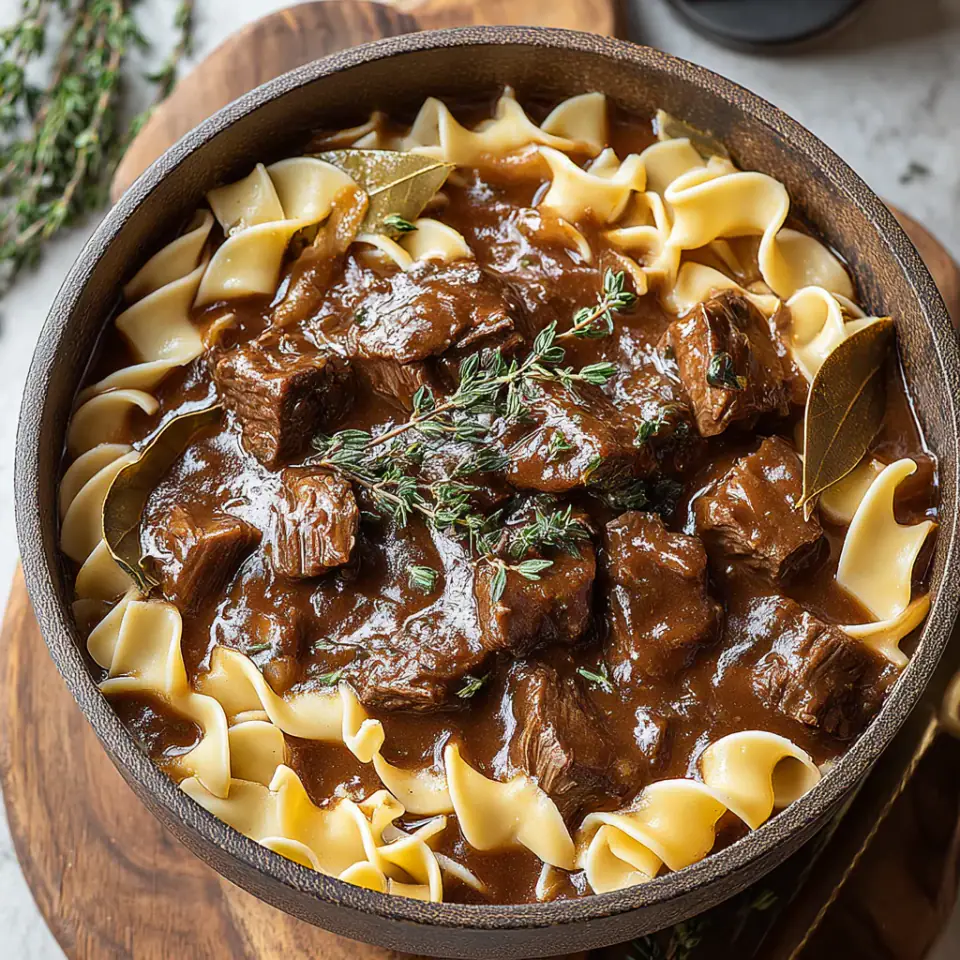 Homemade Beef and Noodles, ready to serve