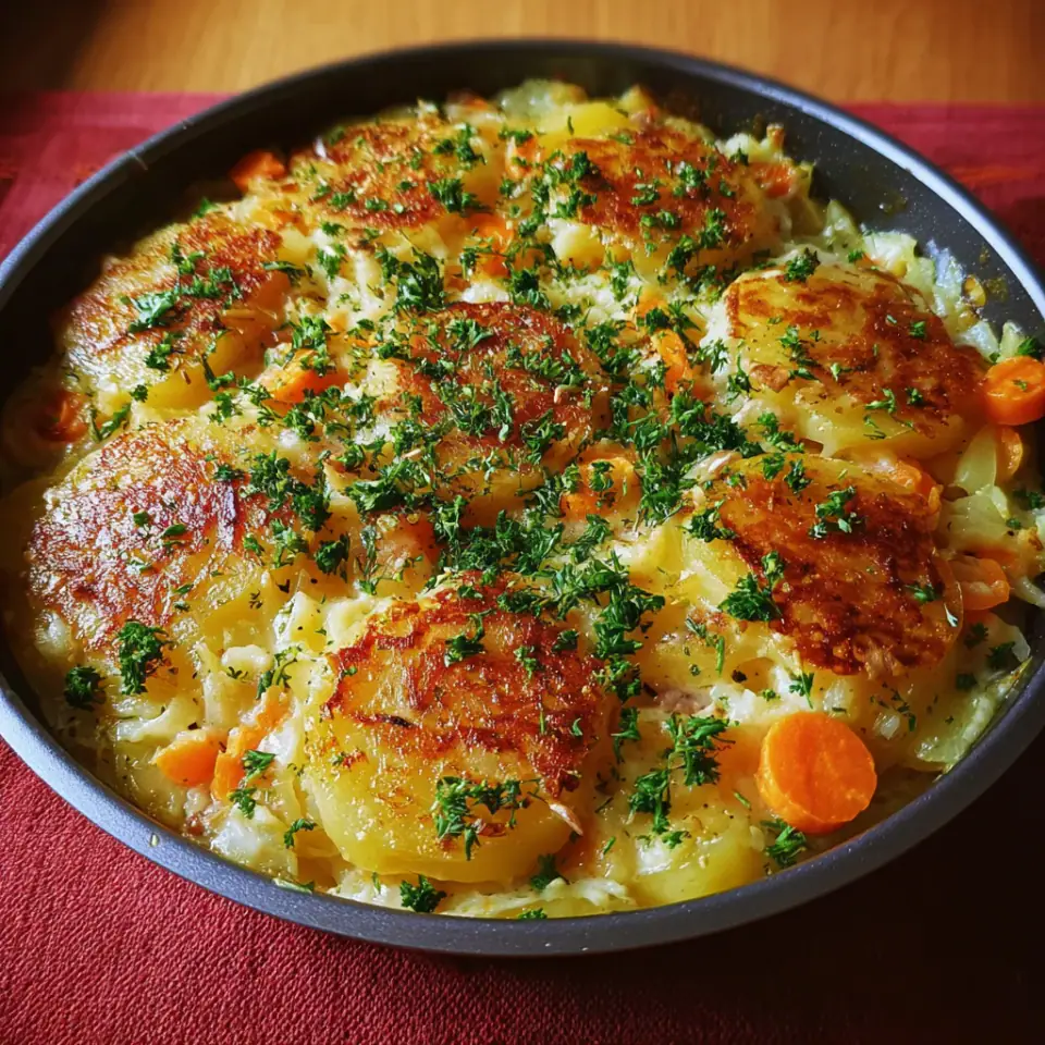 Hearty Potato and Sausage Nests with Creamy Dill Sauce