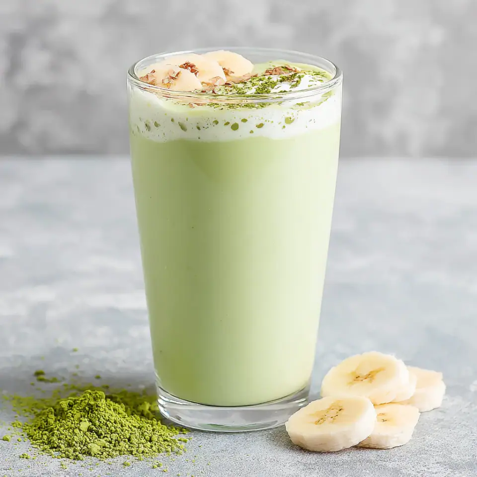 Homemade Banana Matcha Smoothie, ready to serve
