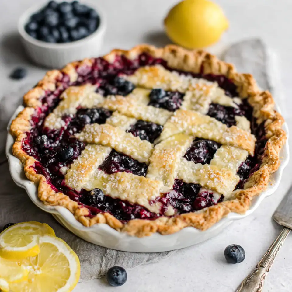 Homemade Fresh Blueberry Pie, ready to serve