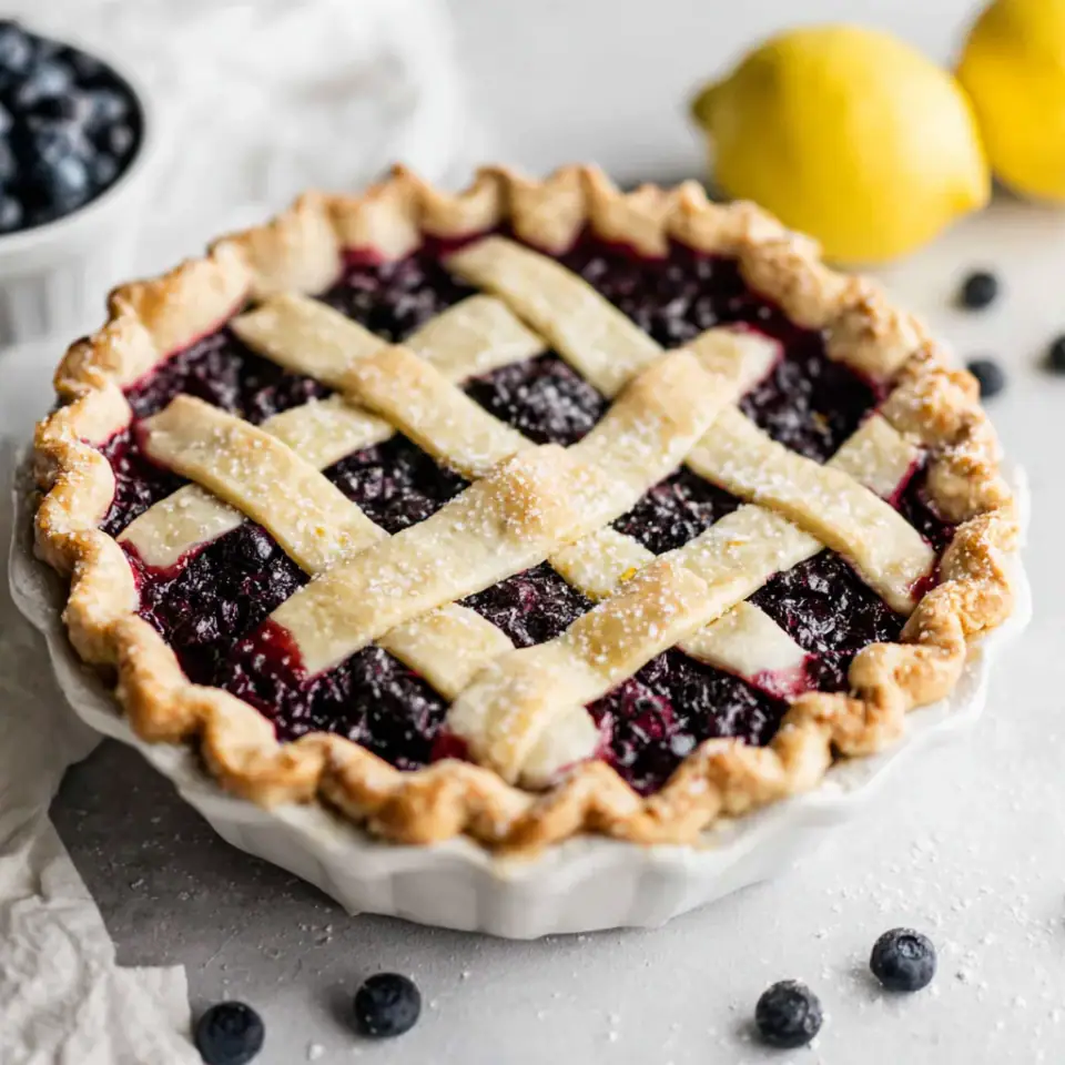 Homemade Fresh Blueberry Pie served on the table