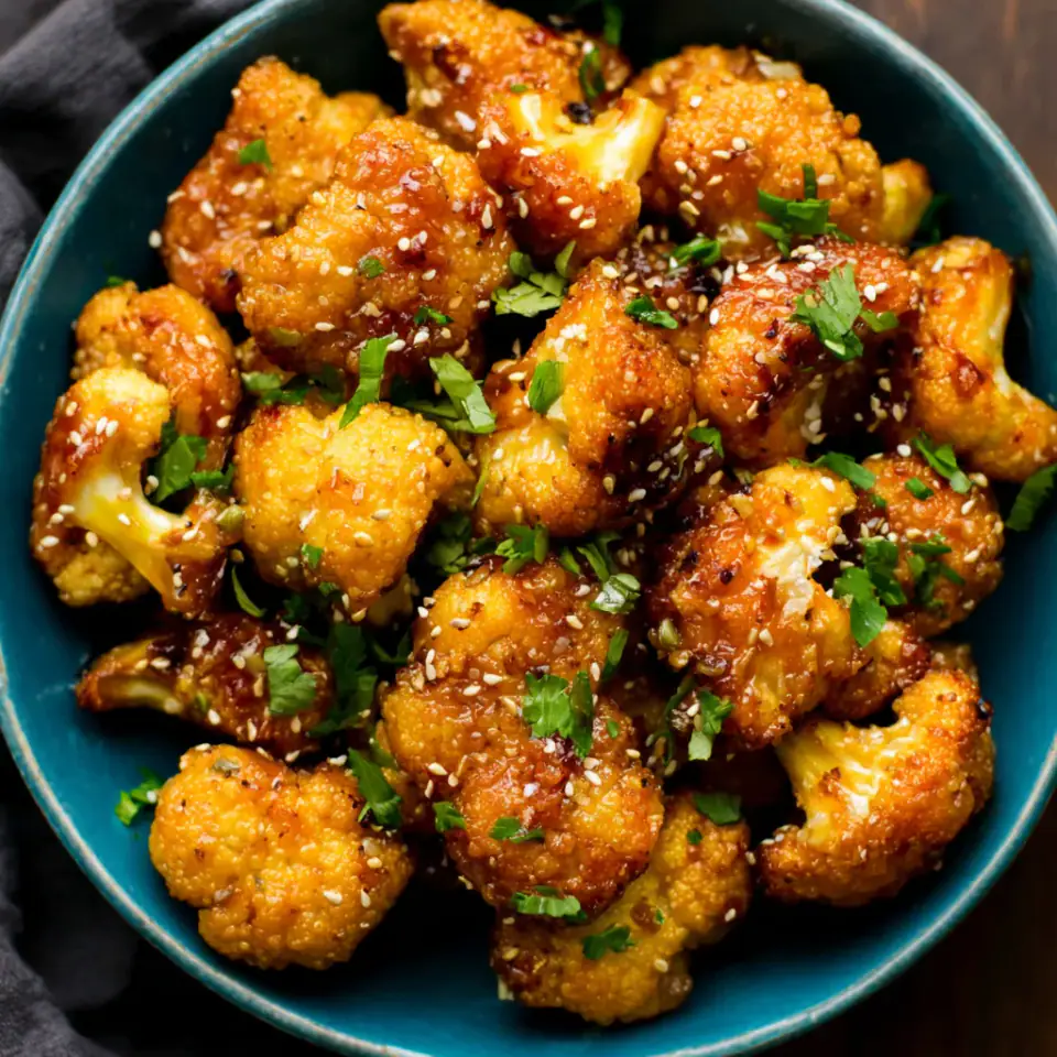 Honey Garlic Air Fryer Cauliflower Wings, ready to serve
