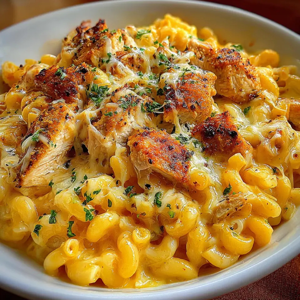 A close look at Honey Pepper Chicken Mac and Cheese