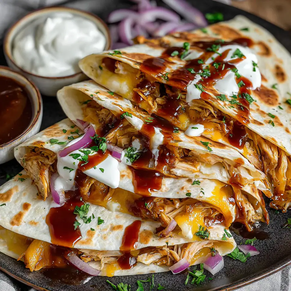 A close look at Hot Honey BBQ Chicken Quesadillas
