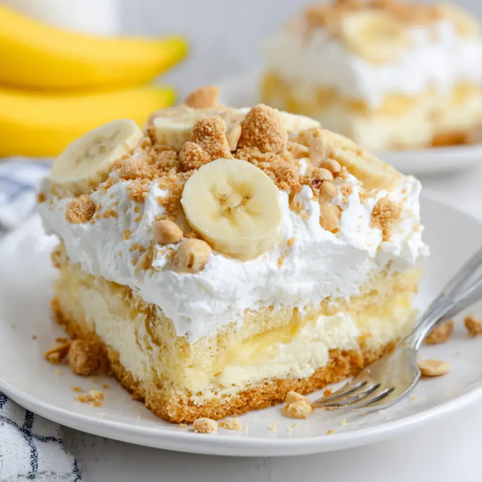 Banana Pudding Poke Cake, ready to serve