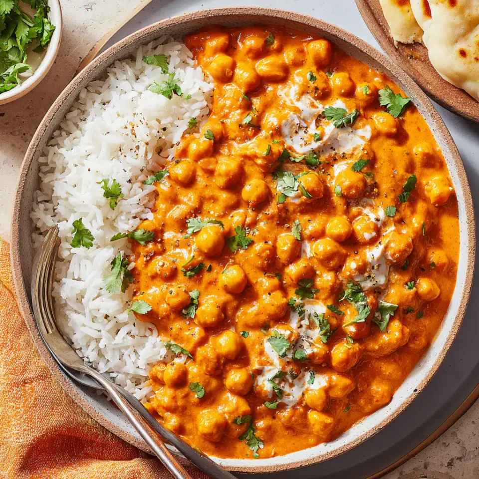 Indian Butter Chickpeas served on the table