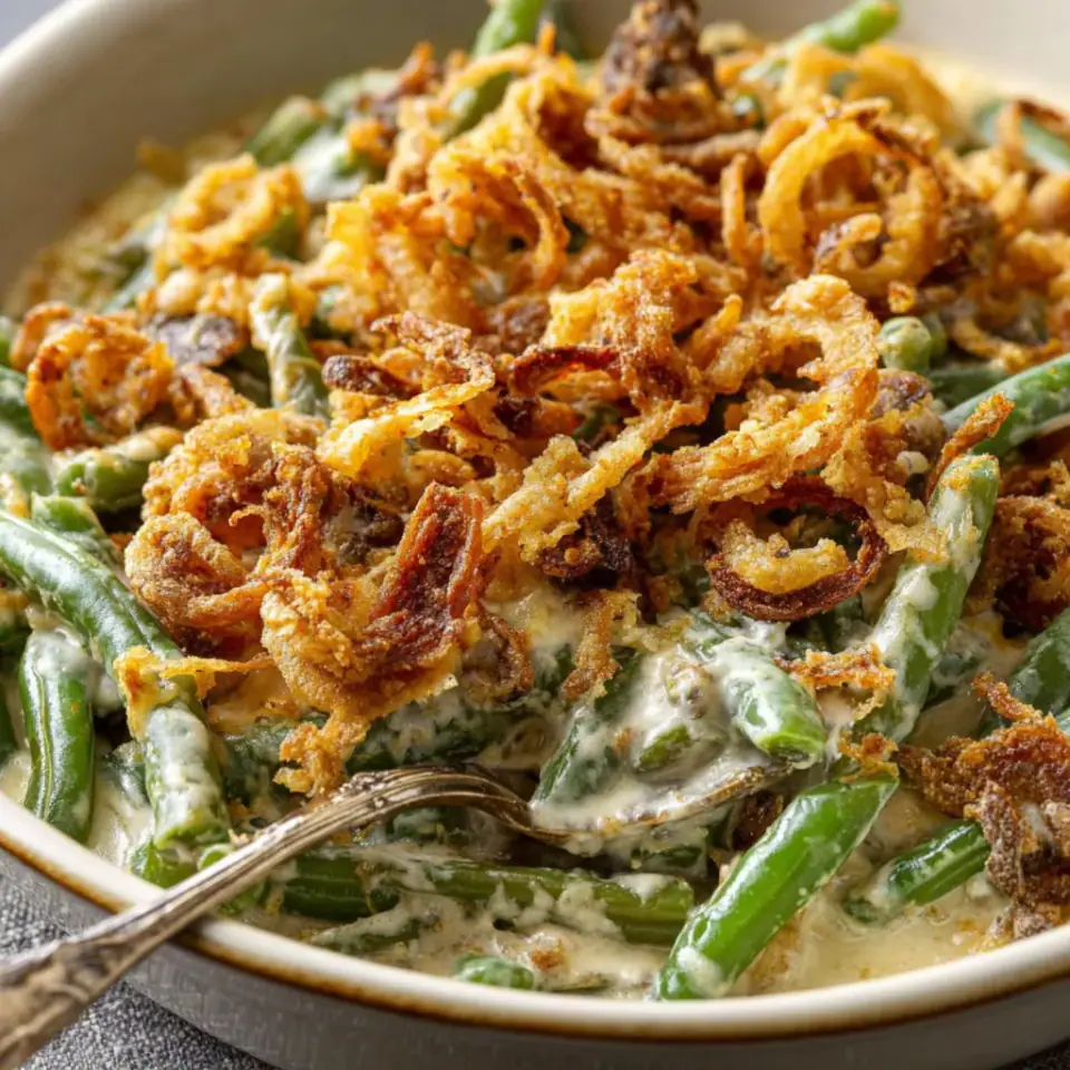 Classic Green Bean Casserole, ready to serve