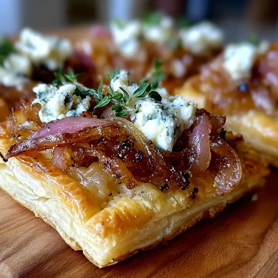 Caramelized Onion and Goat Cheese Tarts served on the table