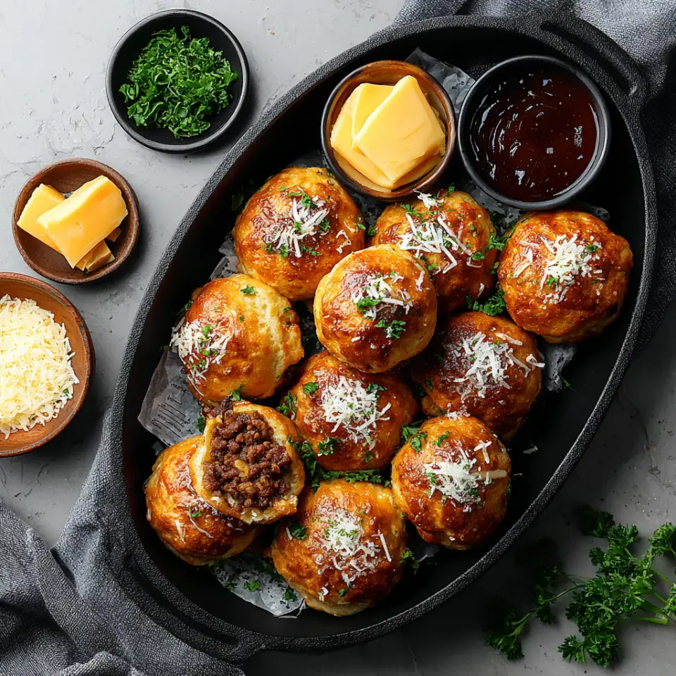 Garlic Parmesan Cheeseburger Bombs, ready to serve